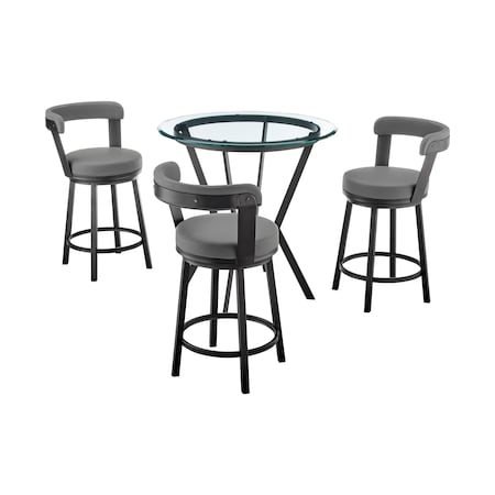Armen Living Naomi and Bryant 4-Piece Counter Height Dining Set in Black Metal and Gray Faux Leather SETNMBYGRBL4